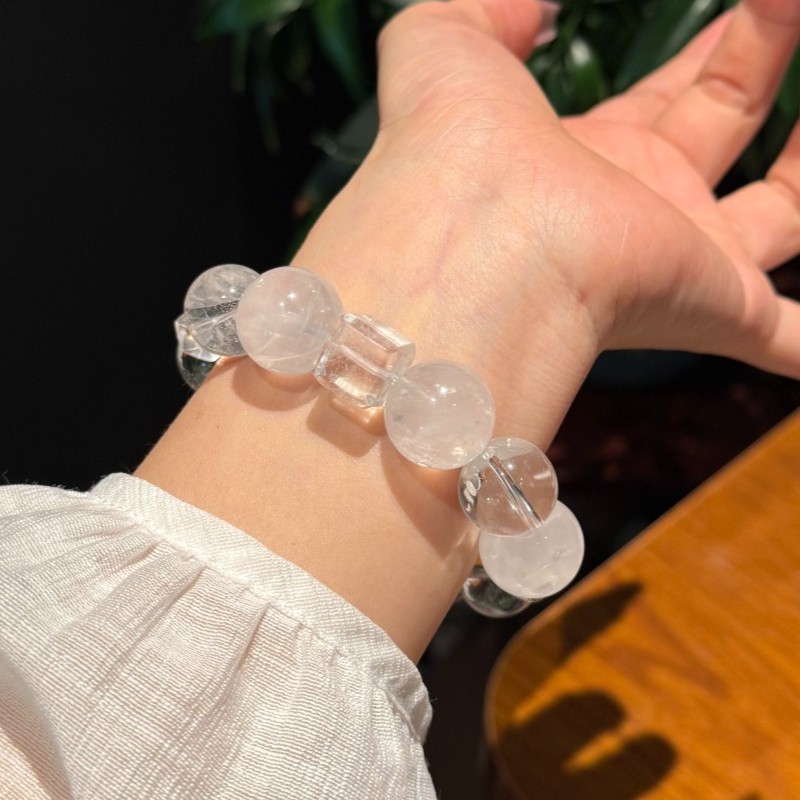 16mm Natural White Crystal,Snowflake Phantom Crystal Handmade Bracelet
