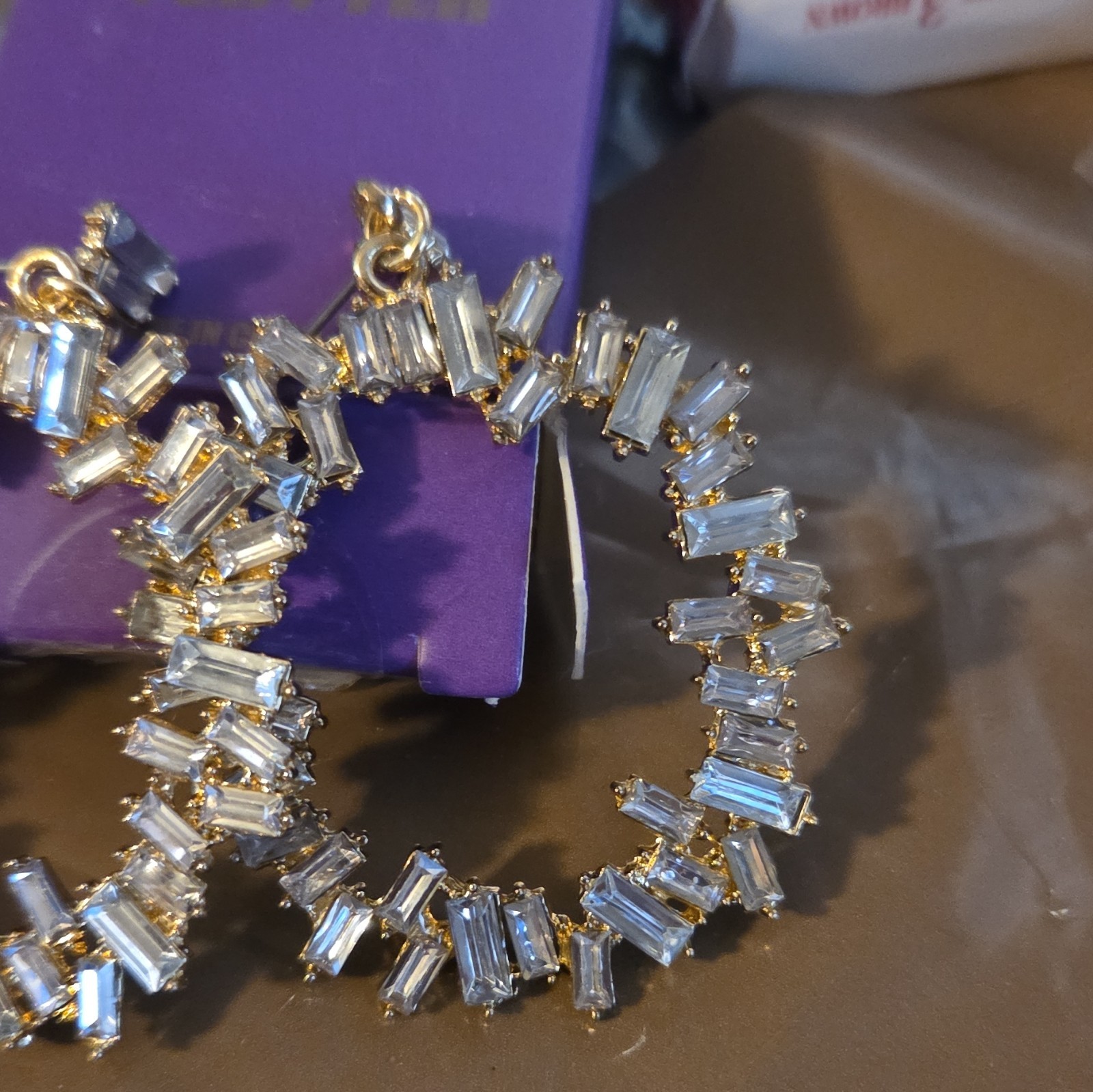 YERTTER Gold Plated Hoop Earrings Clear Baguette Cubic Zirconia Post