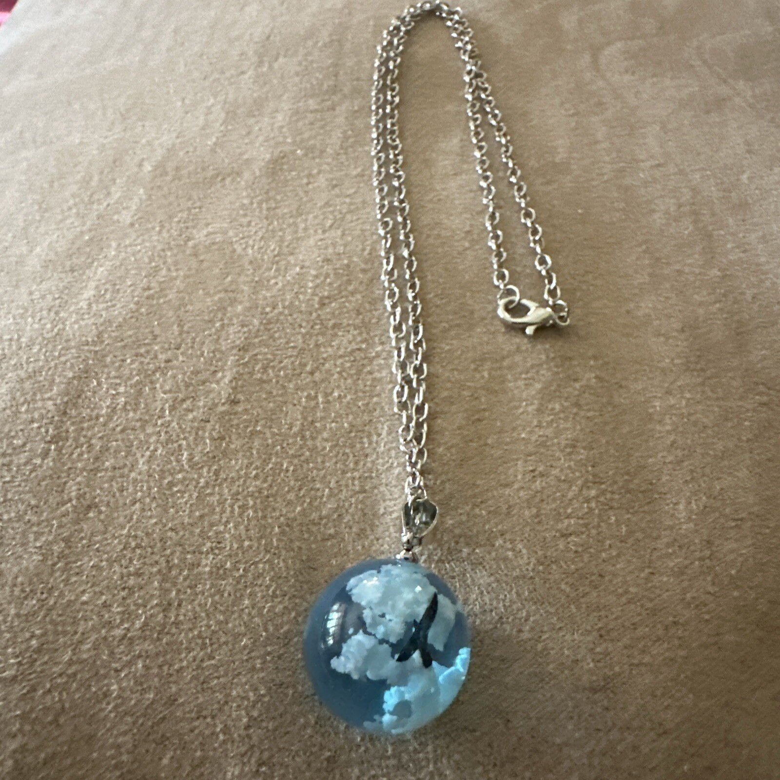 One Airplane In The Blue Sky White Cloud Necklace Transparent Ball Shape Resin