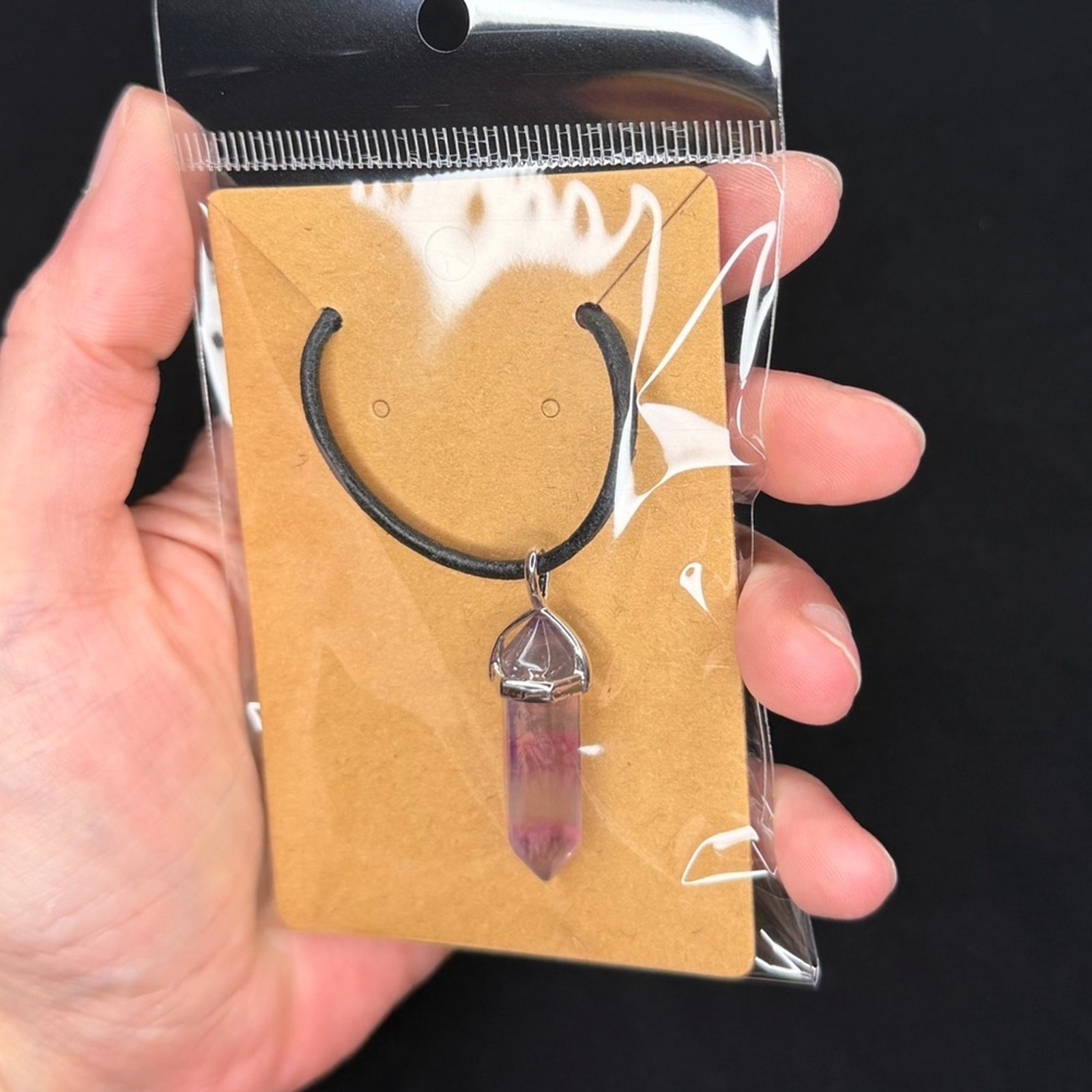 Fluorite pendant necklace handmade leather cord