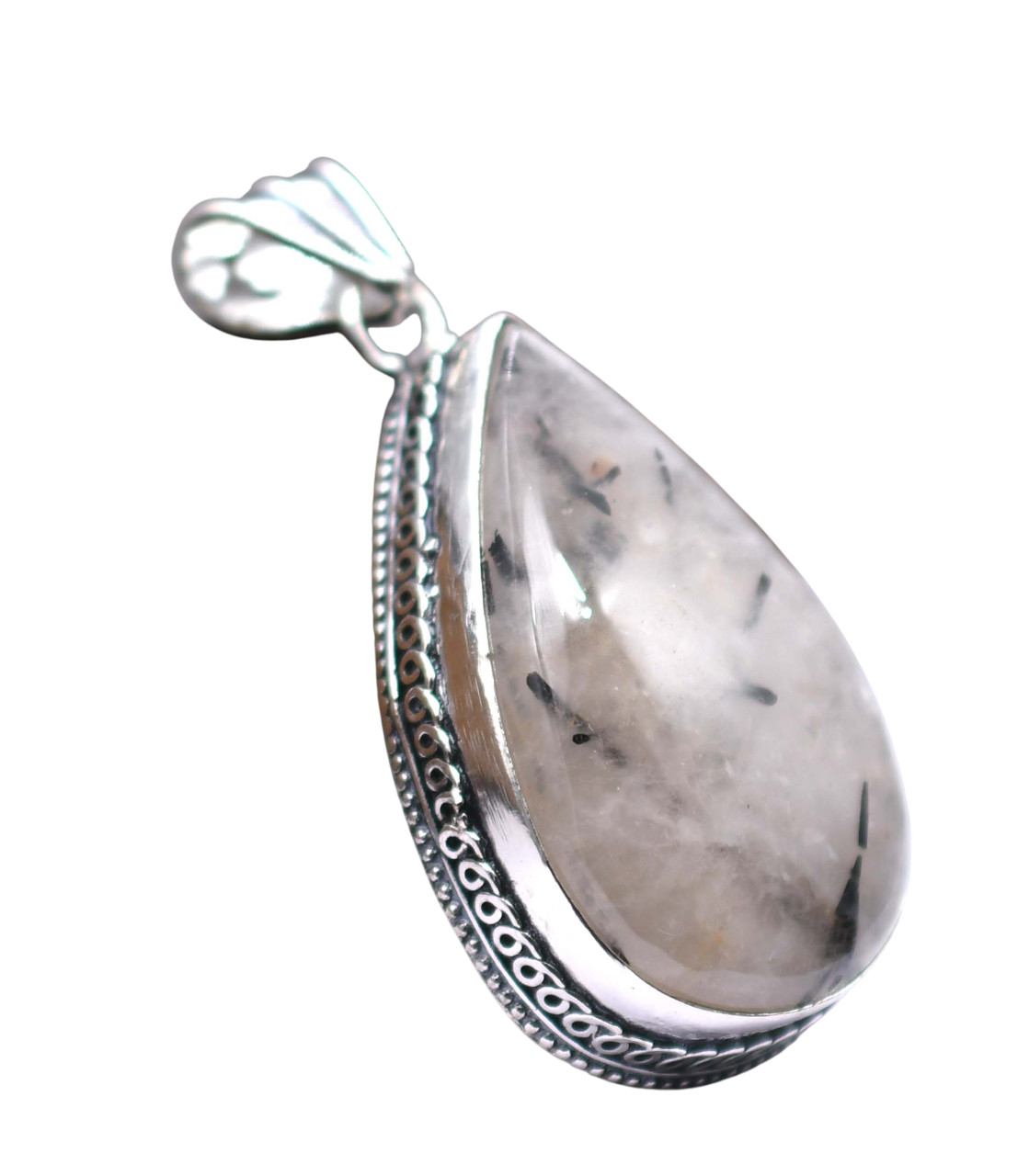 Black Rutile Natural Gemstone Silver Plated Ethnic Pendant Jewelry 2.5″
