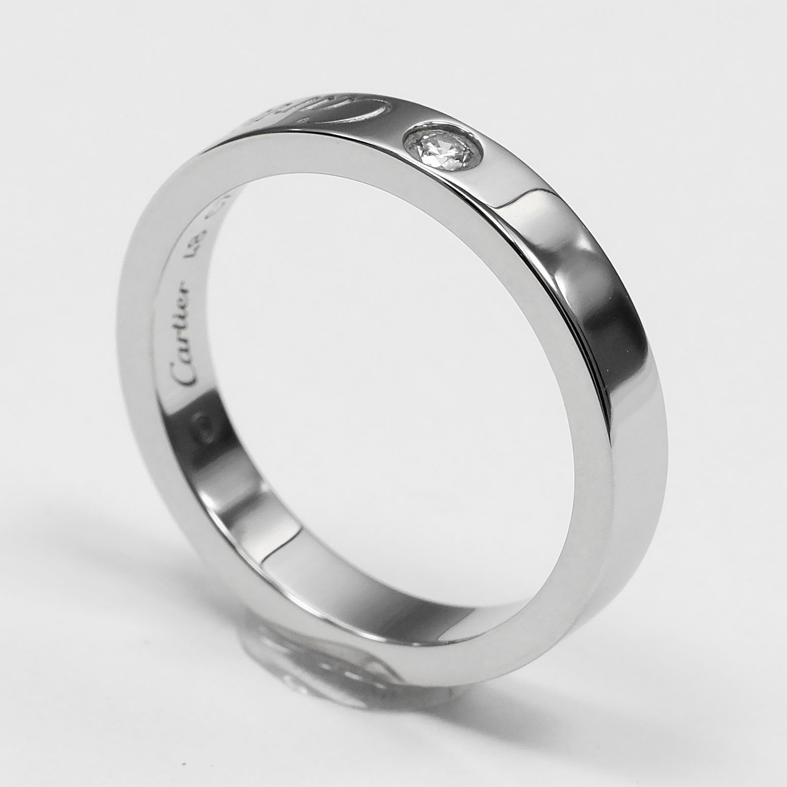 CARTIER C de Cartier engraved Ring Pt950Platinum/diamond #4.5(US Size) 4.8…