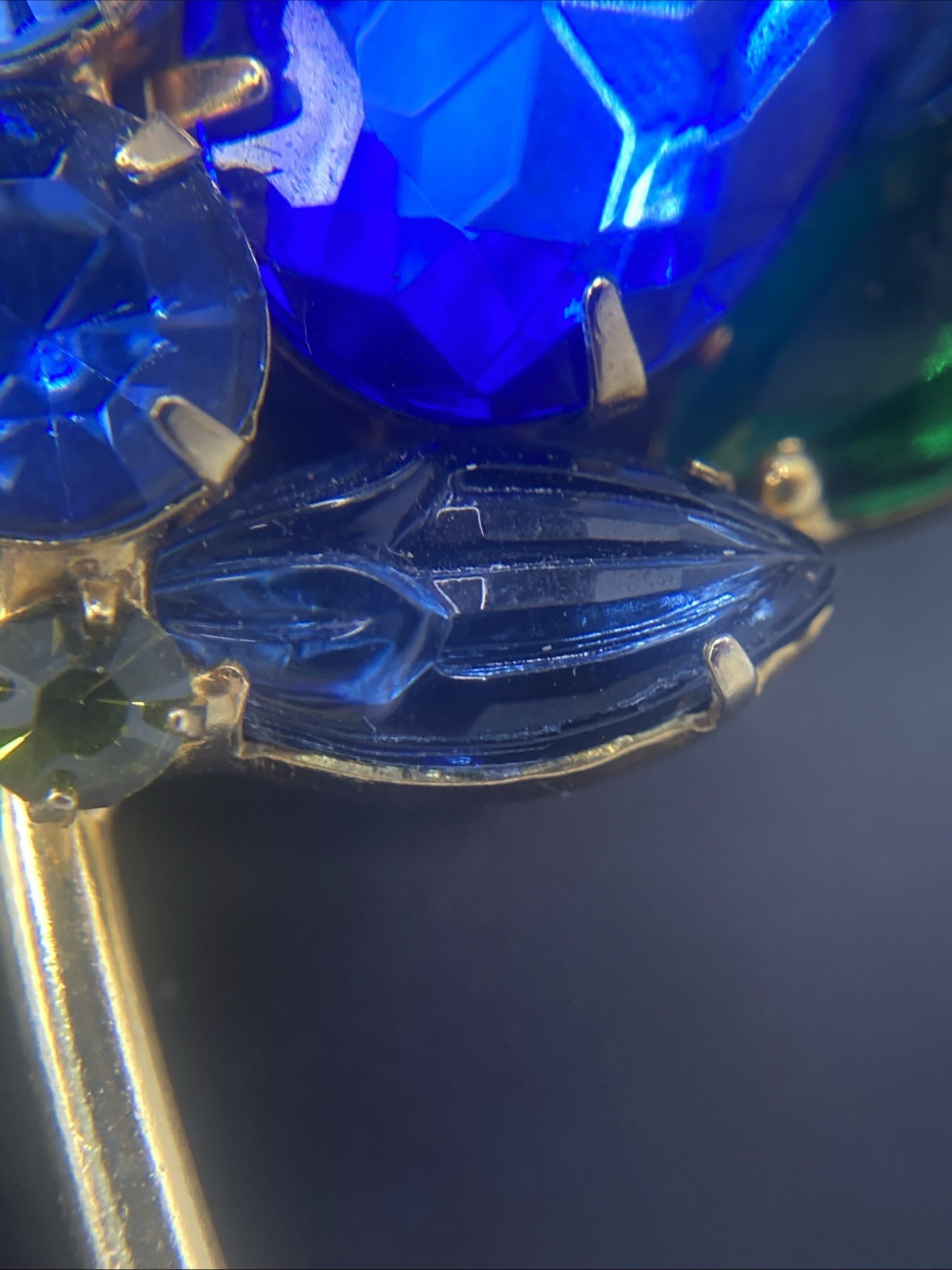 Vintage Juliana D&E Blue Green Rhinestone Brooch Scarab Glass 1960s 3”