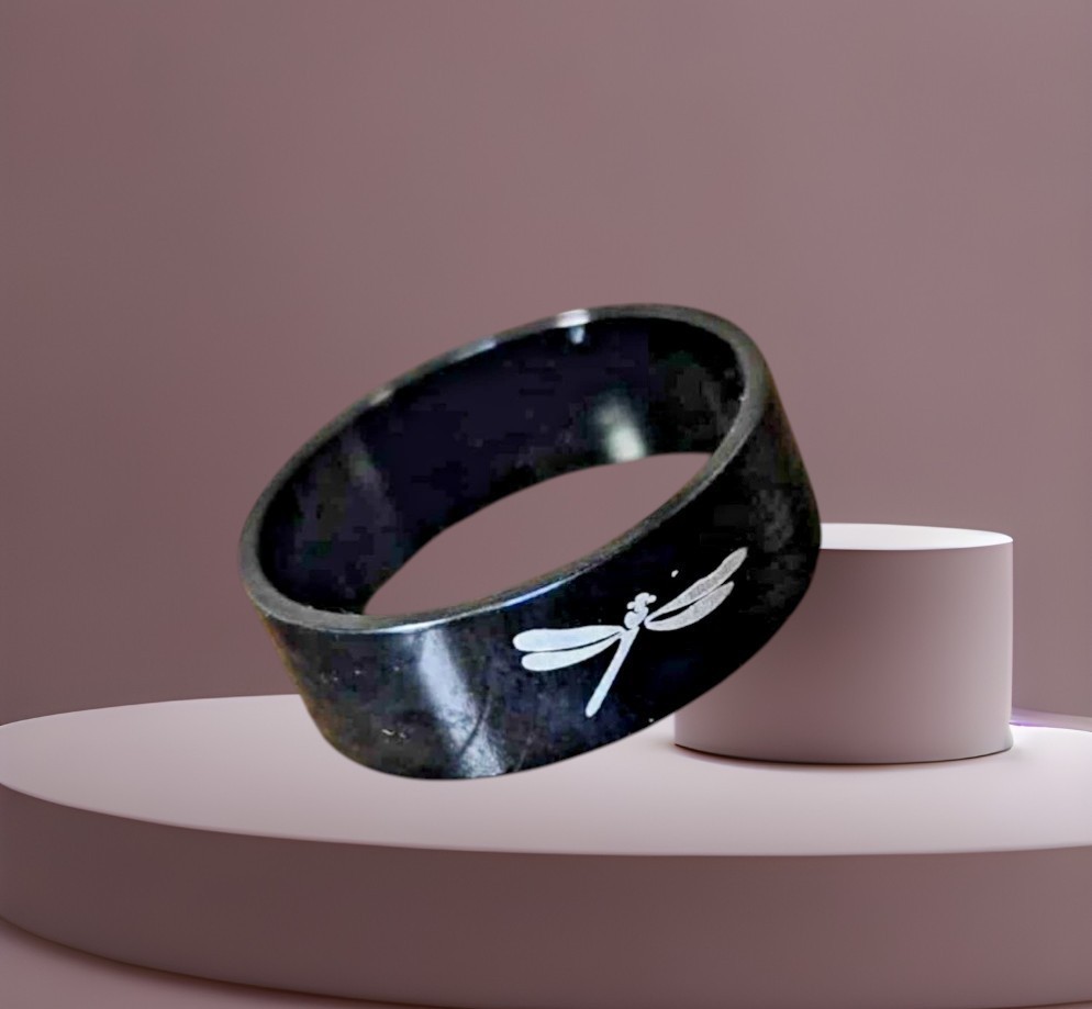 Black Titanium Dragonfly Band Ring Size 8 Women’s Band Next Day Shipping