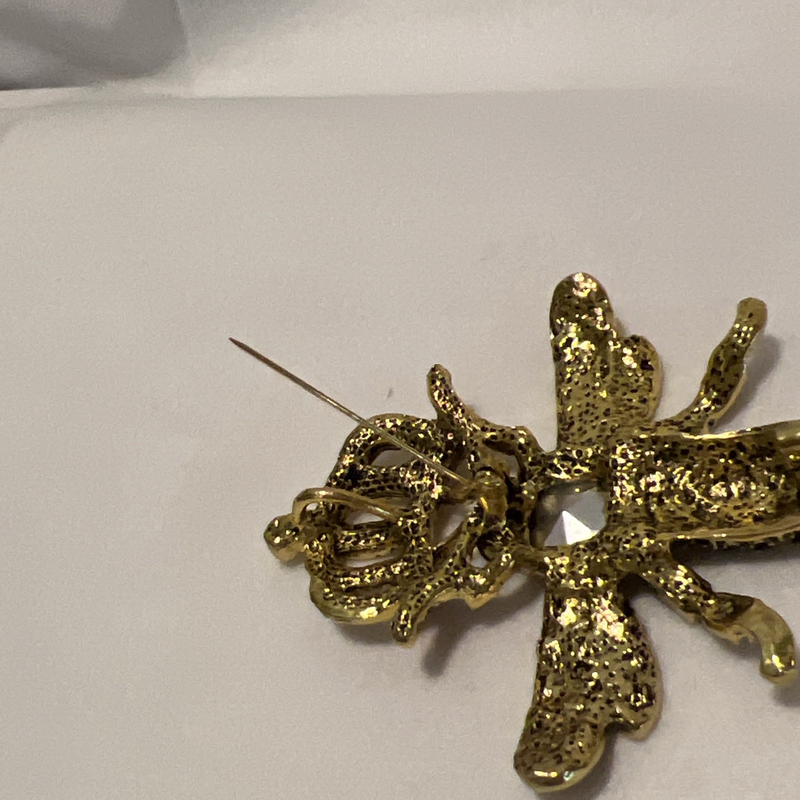 Queen Bee Brooch Crown Gold Tone Insect Pin Red Yellow Blue