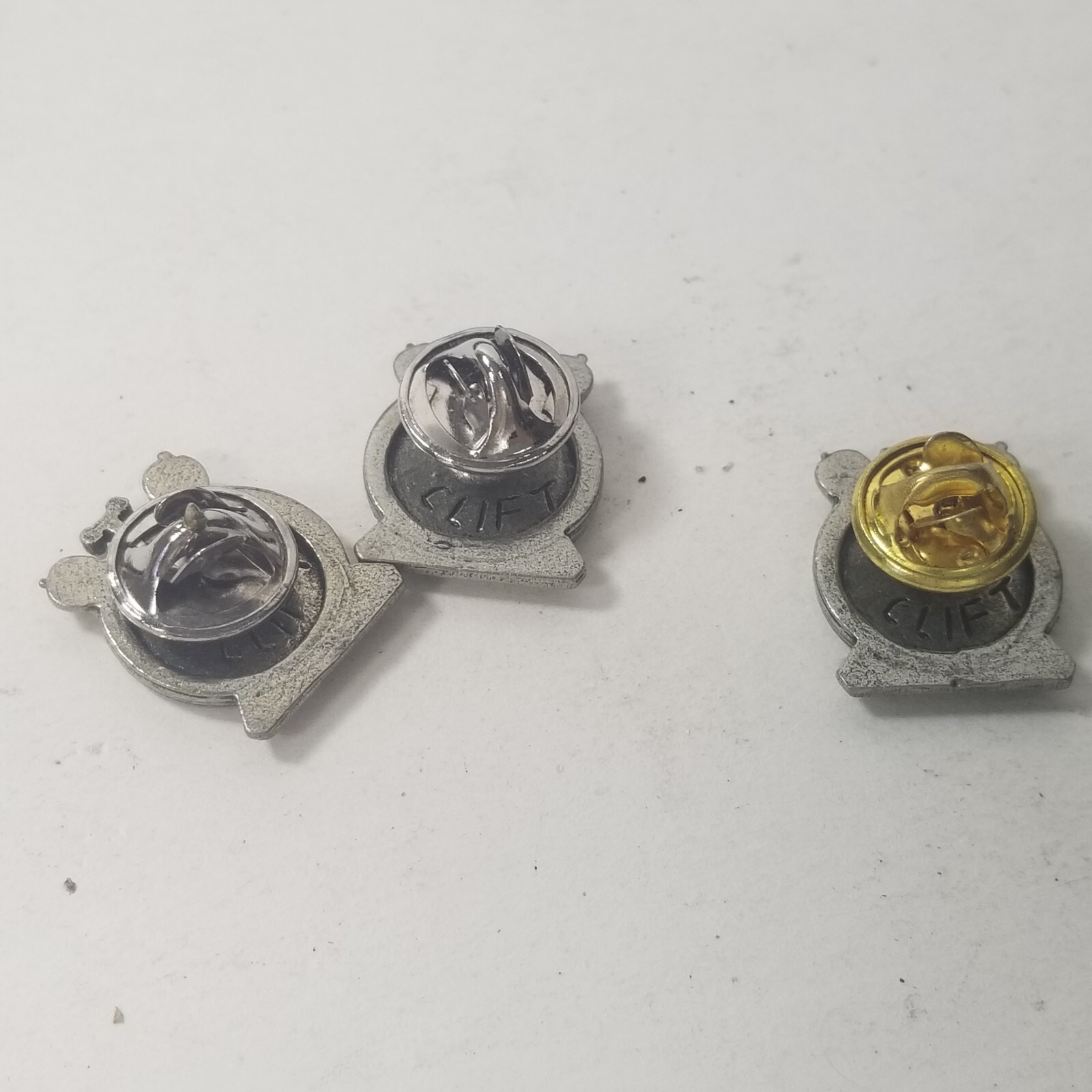Pewter Clock Pins Brooch Vintage Signed Clift Lot of 3