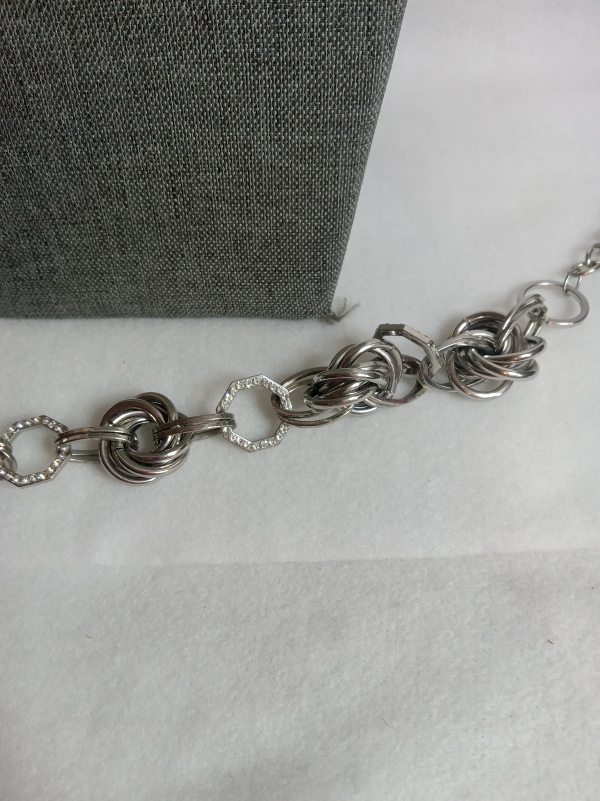 Silver Chunky Rhinestone Circle Ring Necklace Adjustable Length 21″ Long