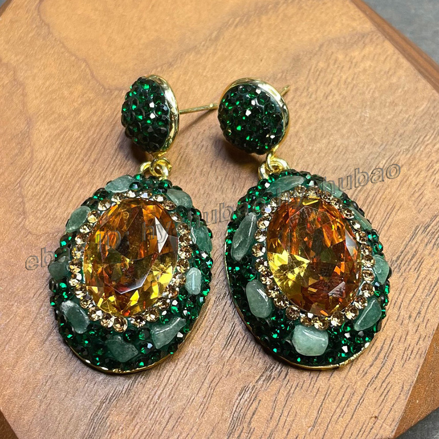 Emerald Inlay Oval Zultanite Crystal Gem Pendant Necklace + Ring + Earrings Set