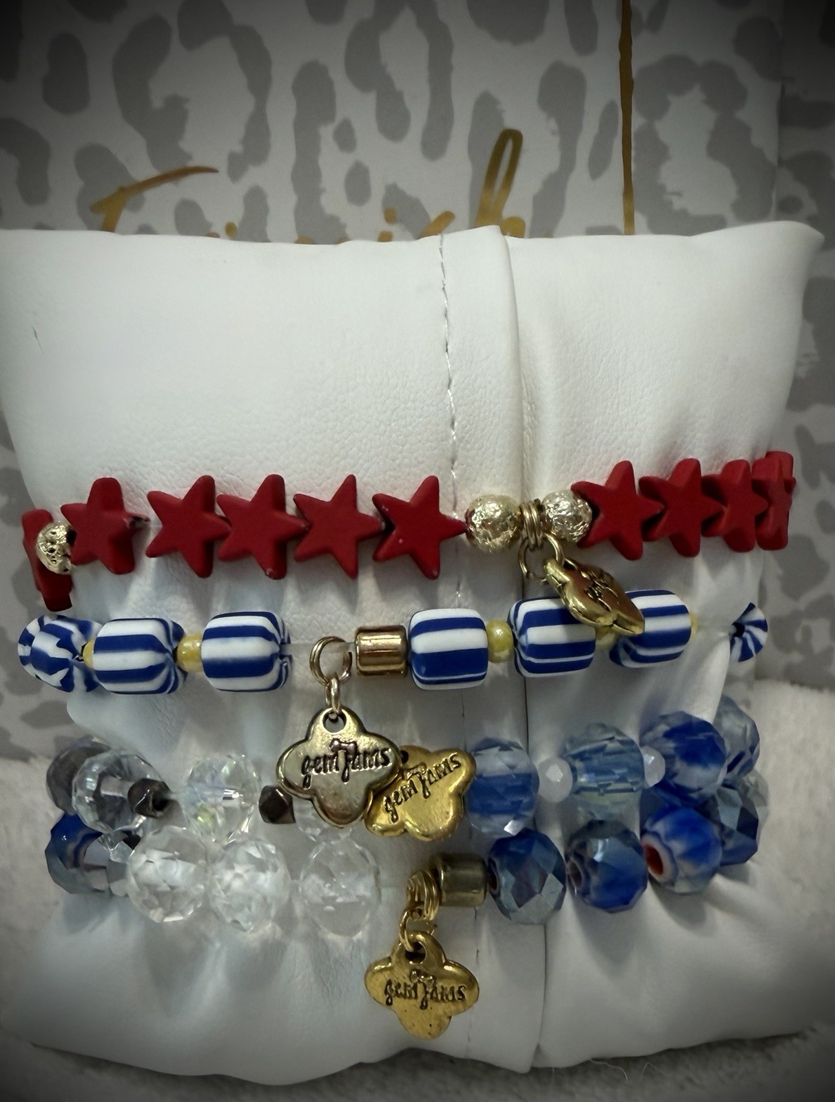 Two Brand New! ERIMISH Bracelets – 6 pc Stack – Red, White & Blue