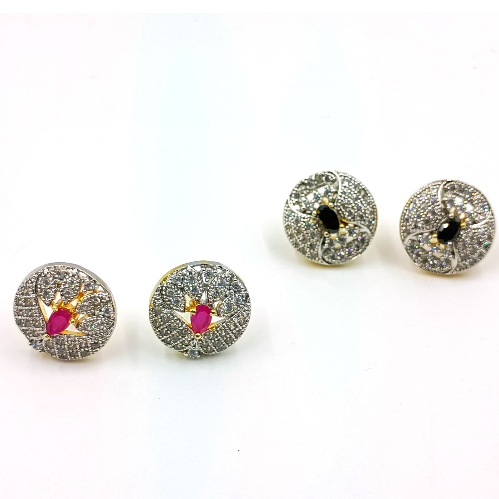 Ruby & Black Onyx CZ Stud Earrings 22k Gold Plated Traditional Indian Jewelry
