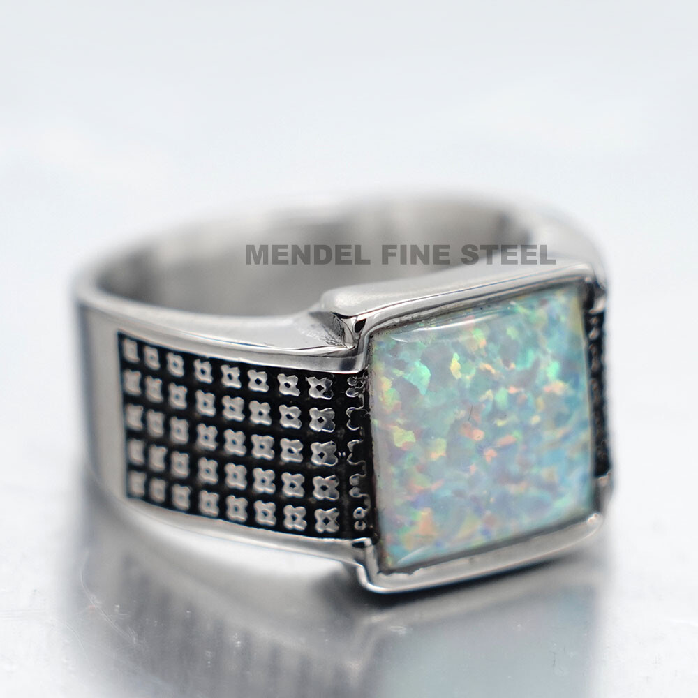 MENDEL Mens Square Faux Fire Opal Stone Ring For Men Size 7 8 9 10 11 12-15