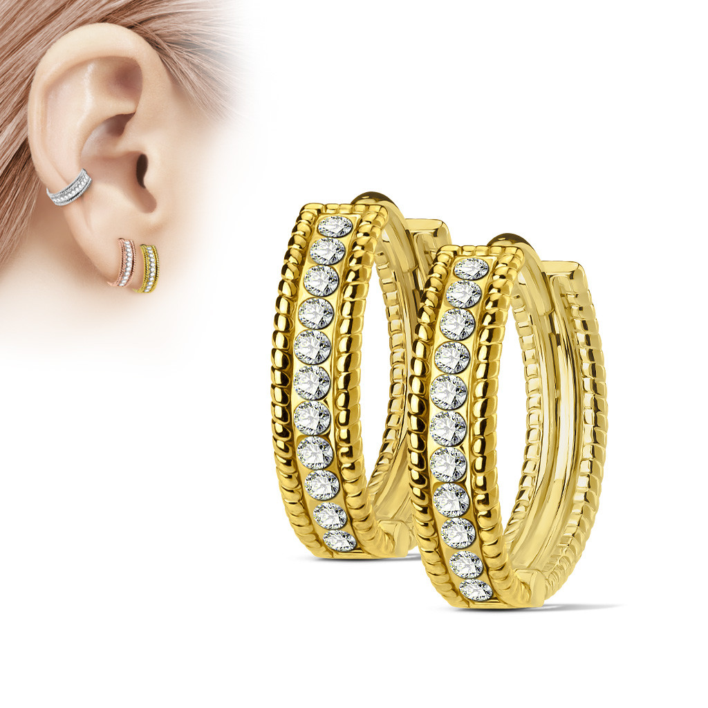 Unisex Dome Center Channel Set Lined CZ 316L Surgical Steel Post Huggie Earring