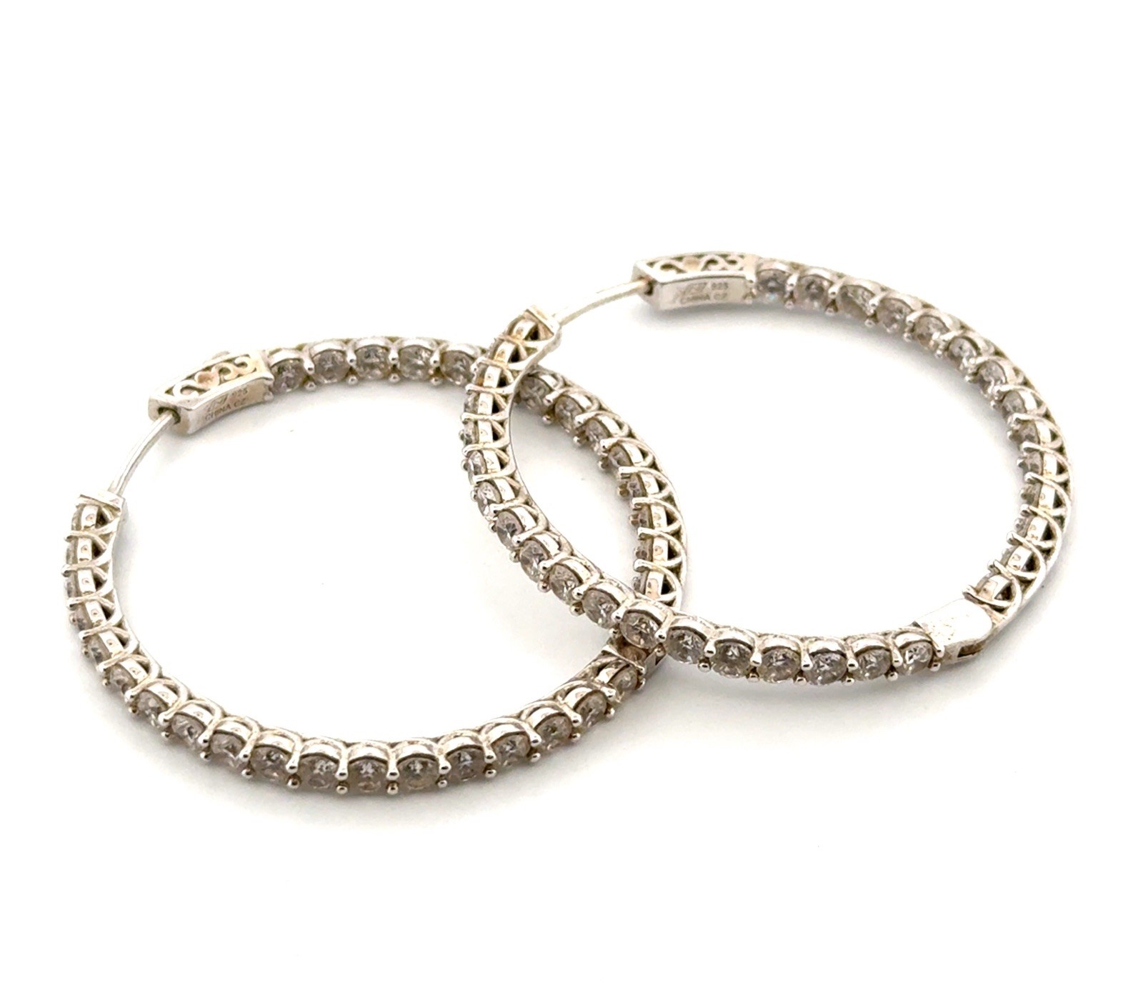 43mm 925 Sterling Silver Cubic Zirconia Hoop Earrings 13.1g