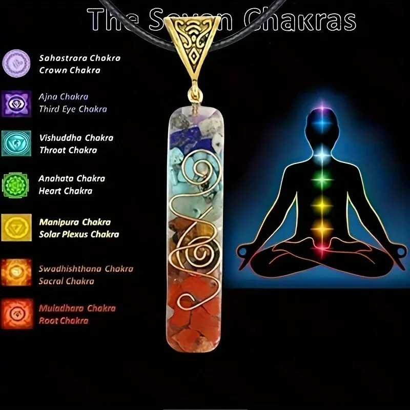 7 Chakra Natural Stone Orgonite Pendant Healing Energy Resin Amulet Necklace Gif
