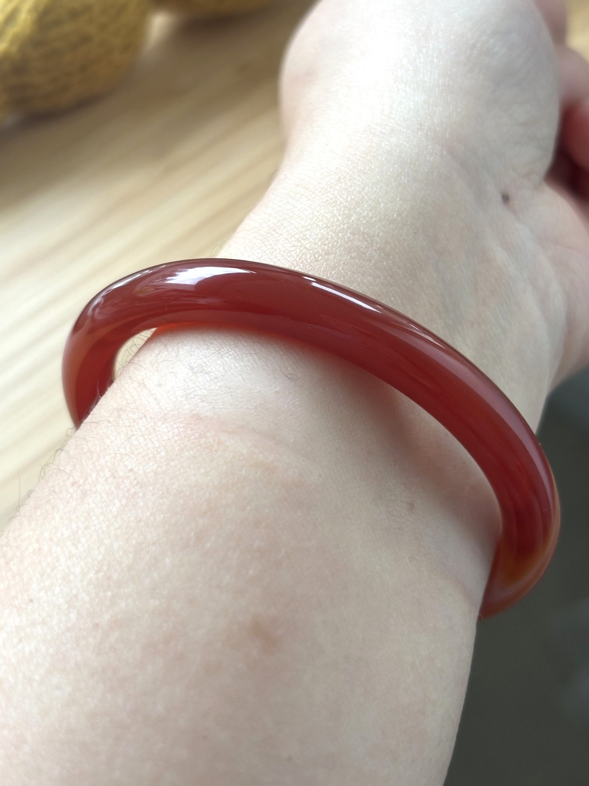 55mm Carnelian Red Agate Bangle Full Round with White Cloud Accent