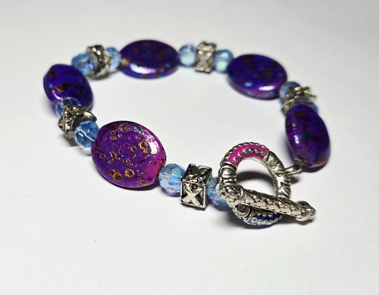 Wholesale Bracelets Lot of 12 Blue Silver tone Beaded Toggle Bracelet no stretch
