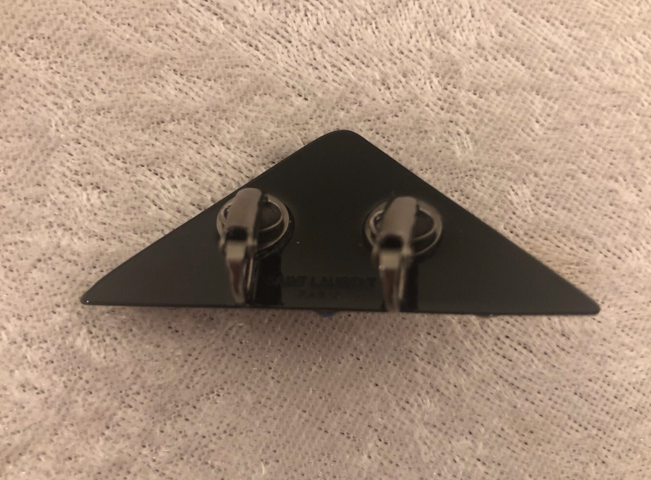 New Saint Laurent Crystal Monogram YSL Logo Triangle Clip On Earrings $495.00