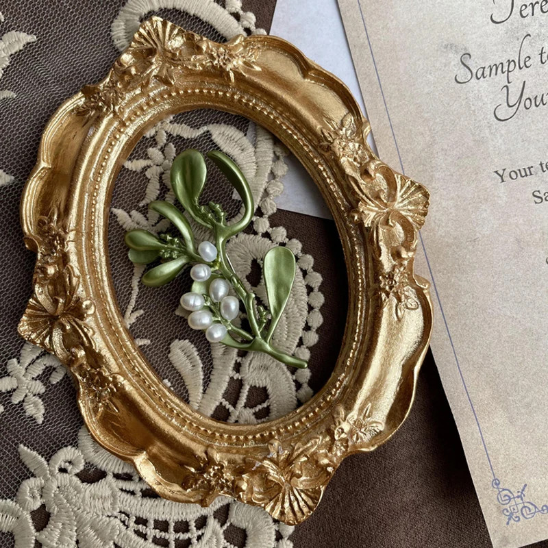 Green Plant Leaf Metal Brooches Pearl Flowers Brooch Women Accessories Pin