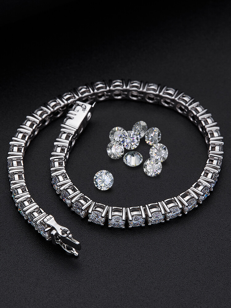 US 2-6.5mm Tennis Bracelet SOLID 925 Sterling Silver MOISSANITE Passes Tester！