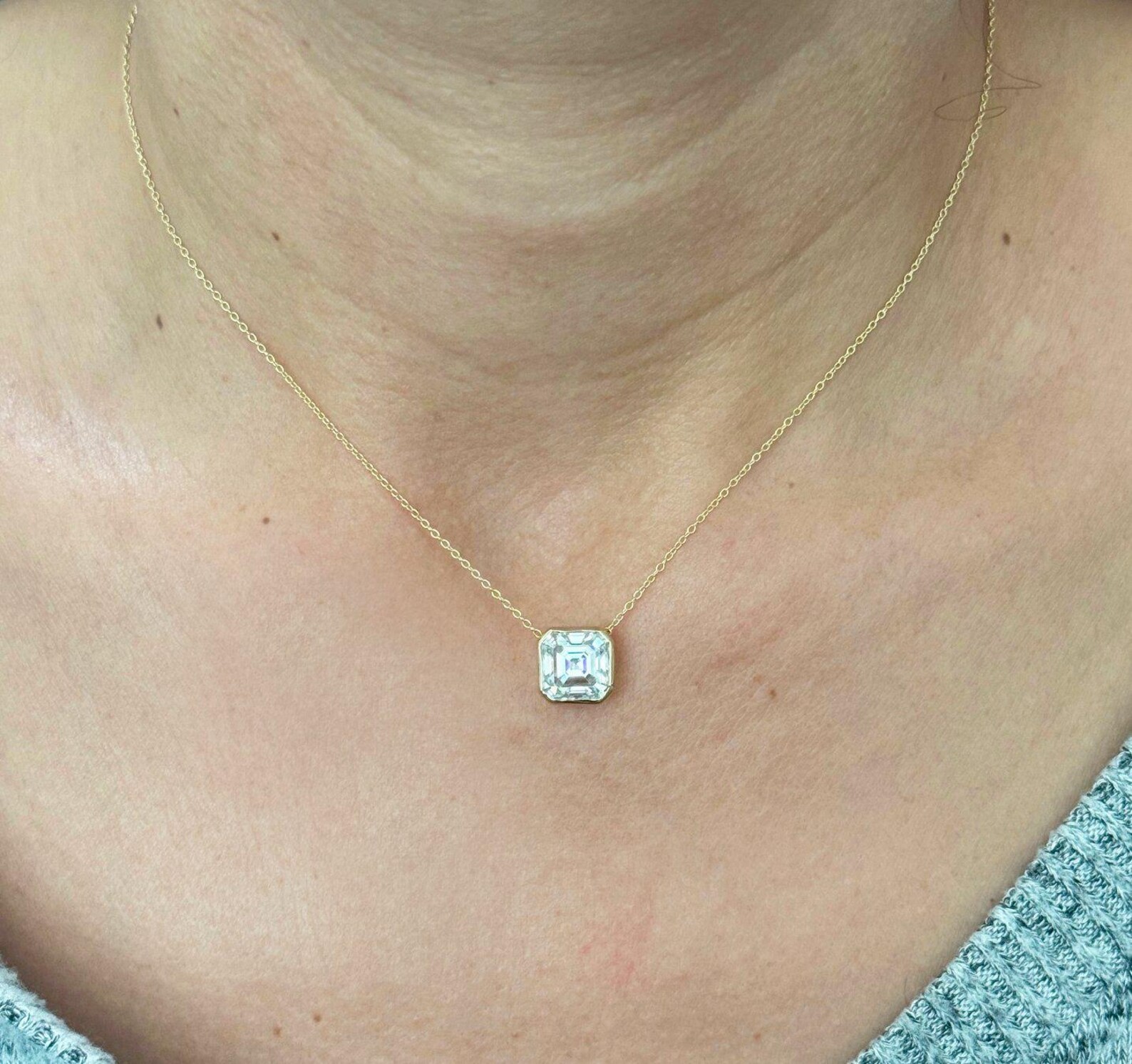 1.00ct Asscher Cut Simulated Diamond Solitary Pendant 925 Yellow Sterling Silver