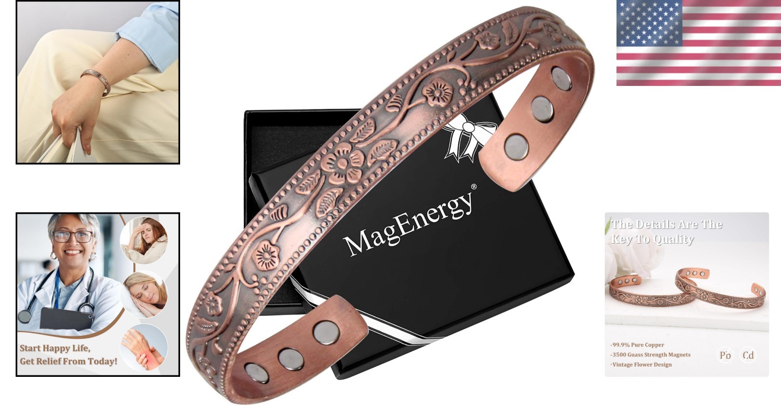 Elegant Adjustable Copper Bracelet for Women – 99.9% Pure with Magnetic Benefits