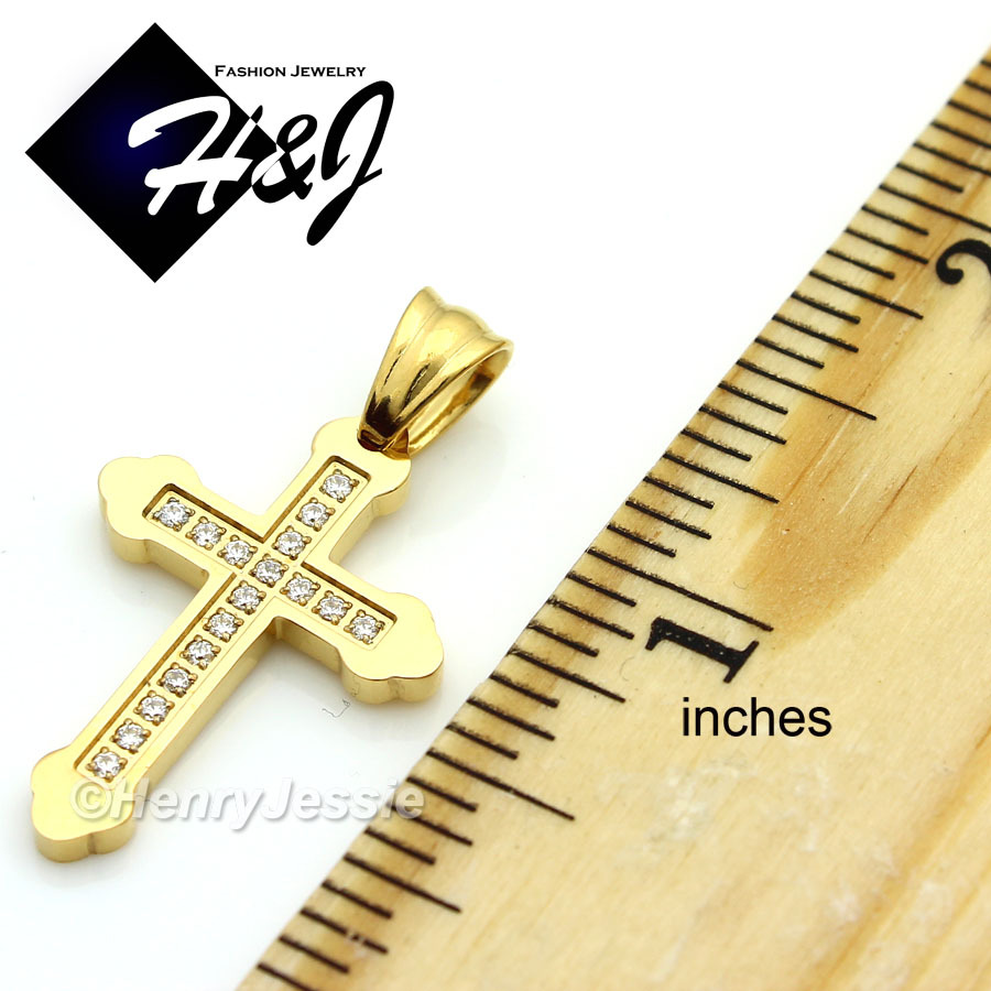 16″-24″MEN Stainless Steel 2mm Gold Plated Box Link Chain CZ Cross Pendant*GP53
