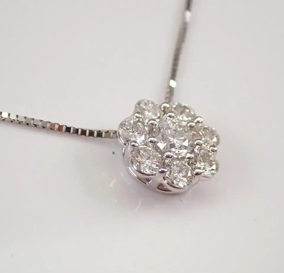 1.00 Ct Round Cut Moissanite Cluster Pendant Necklace in 14K White Gold Plated