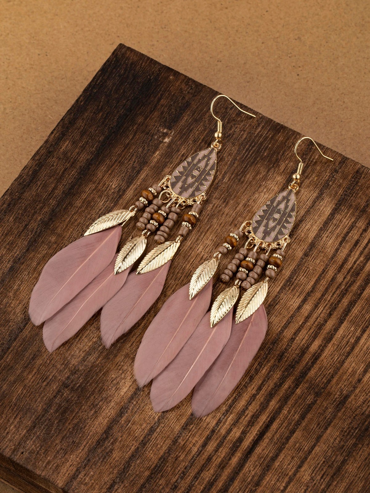 Handmade Bohemian Charm Colorful Feather Retro Design Beaded Long Earrings Women