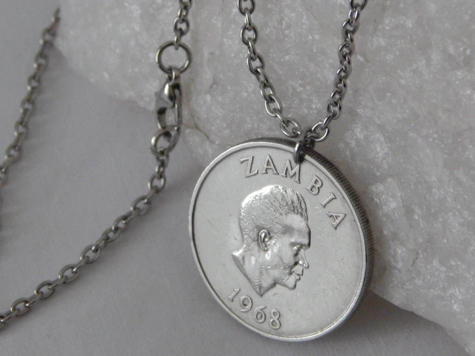 1968 Zambia 20 Ngwee Coin Pendant Necklace Reedbuck Antelope Animal #259