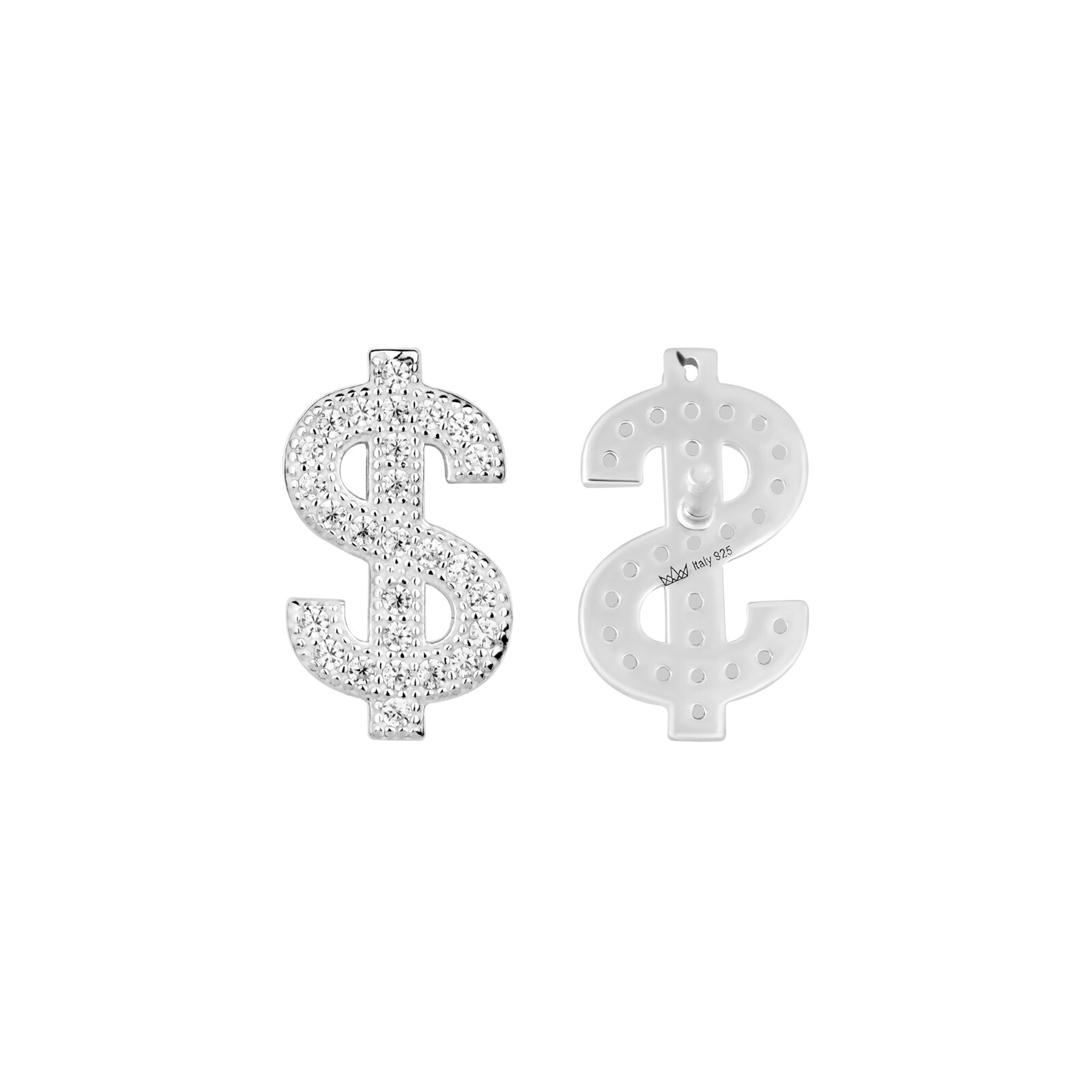 Real 925 Sterling Silver Dollar Sign Earrings for Men, Women Money Shape CZ