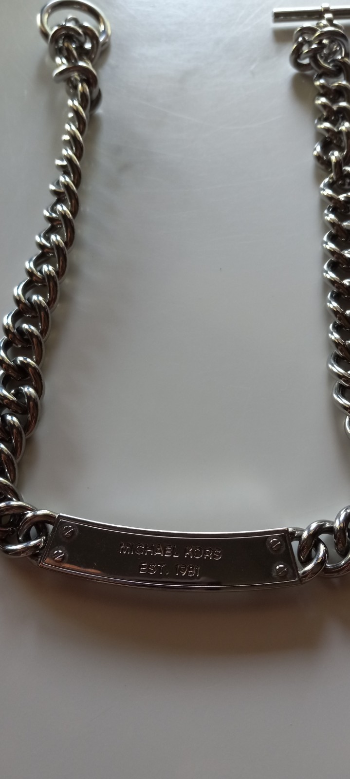 Michael Kor Silver Tone Chunky Collar Reversible Necklace 18in