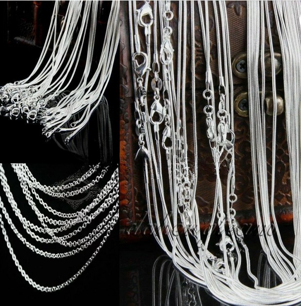 50pcs Bulk wholesale silver EP snake chain fit for pendant necklace 1.0mm/2mm