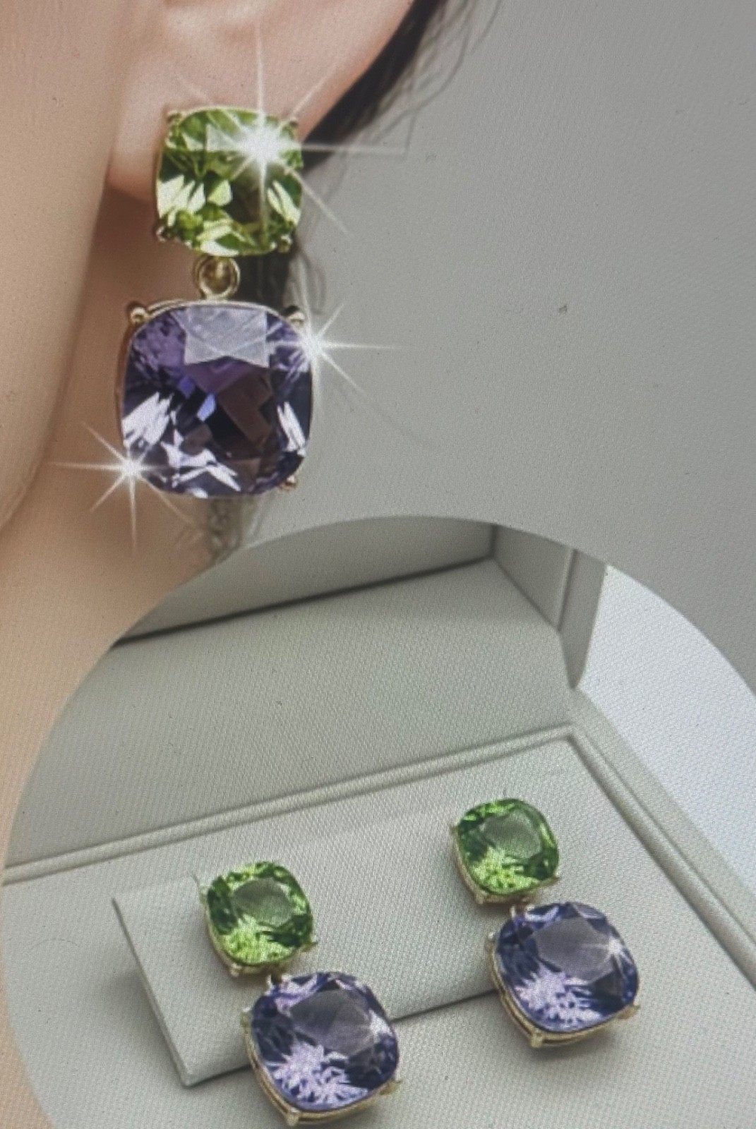 Lot of All 3 Colors Shiny Glass Gemstone Dangle Earrings