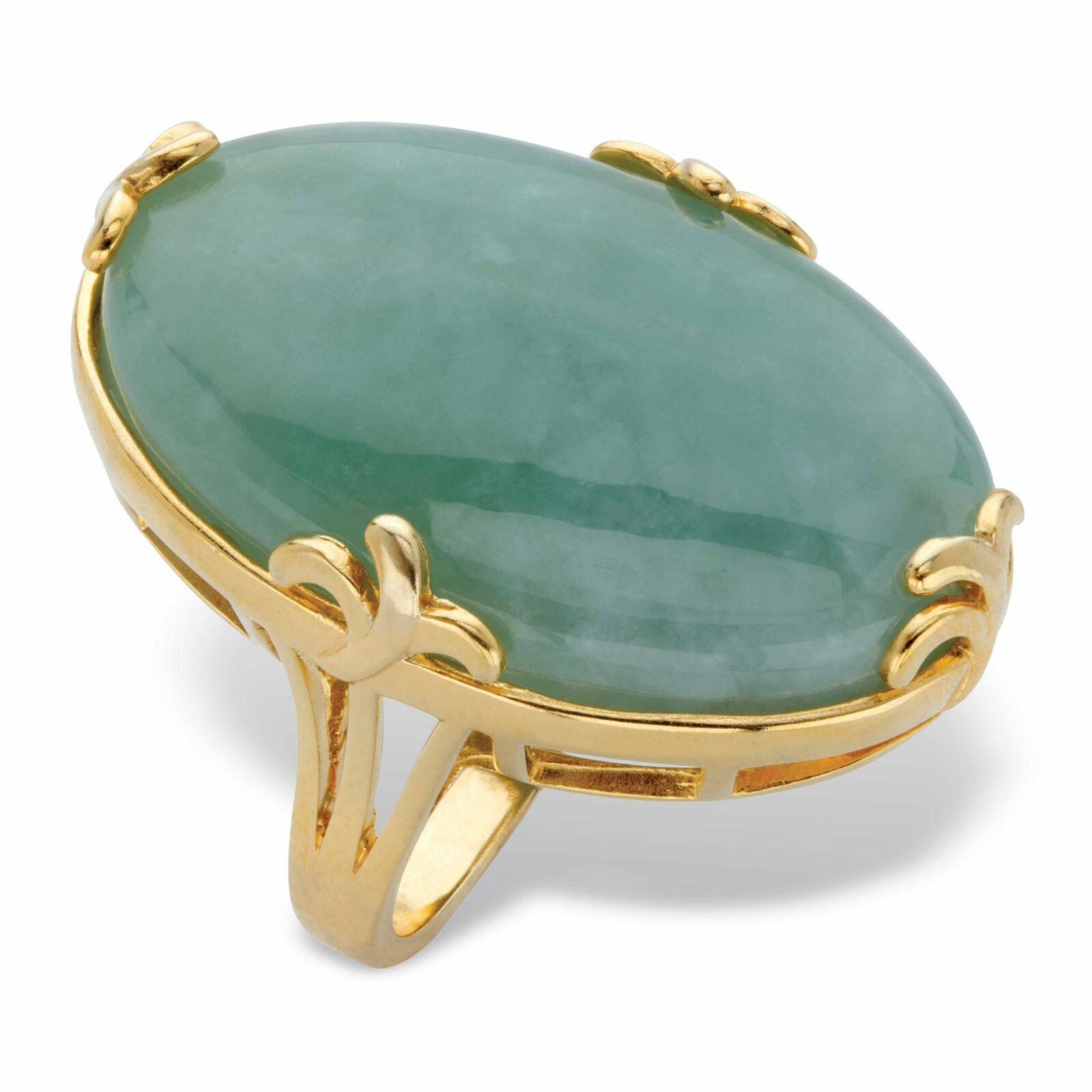 18K GOLD GREEN JADE OVAL CABOCHON GP RING SIZE 6 7 8 9 10