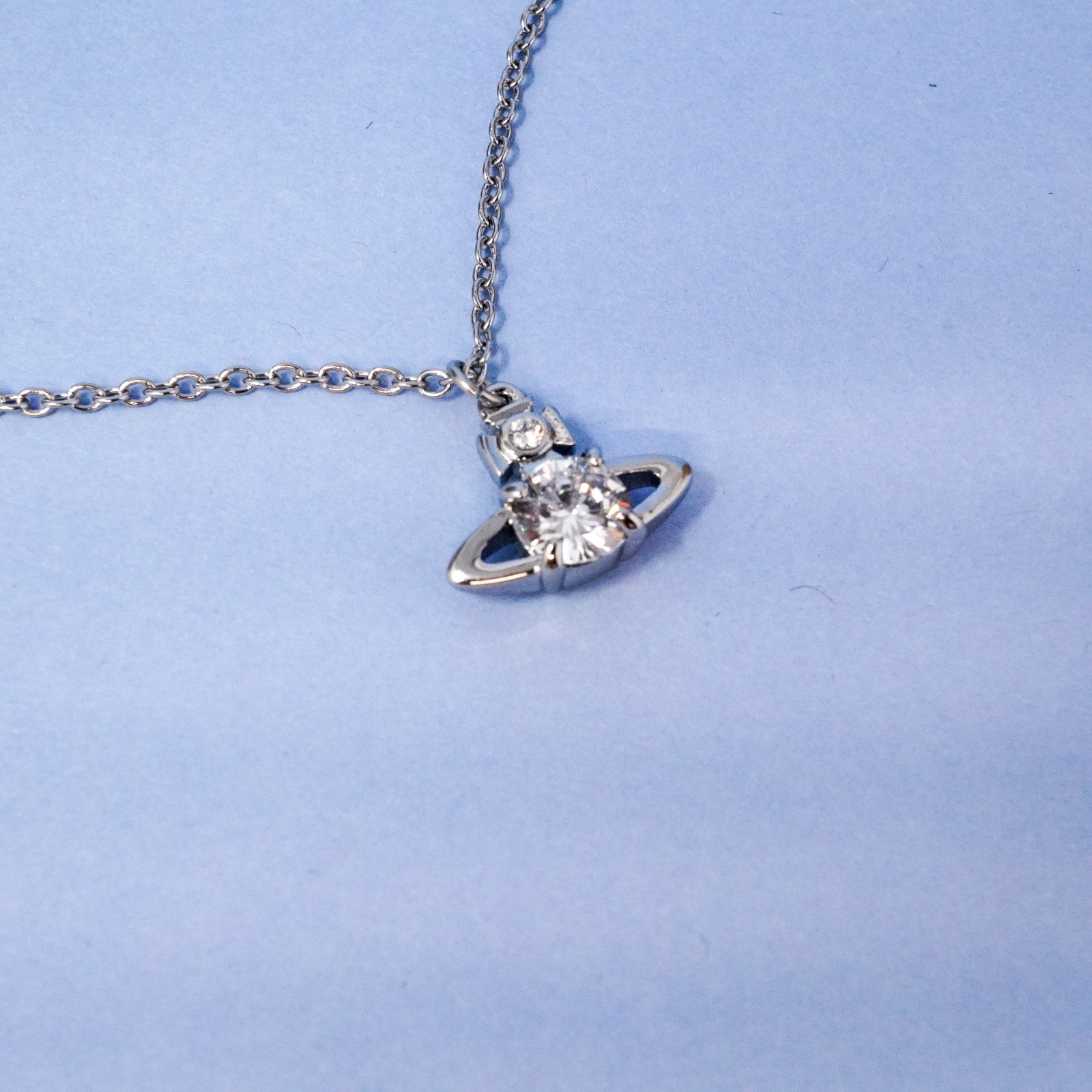 Vivienne Westwood Necklace Silver Orb Pendant Small White Crystal With Gift Box