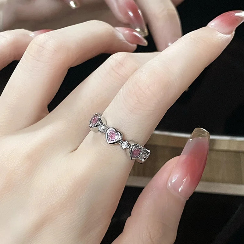Sterling Silver Ring Open Heart Stackable Wedding Adjustable Unisex Jewelry