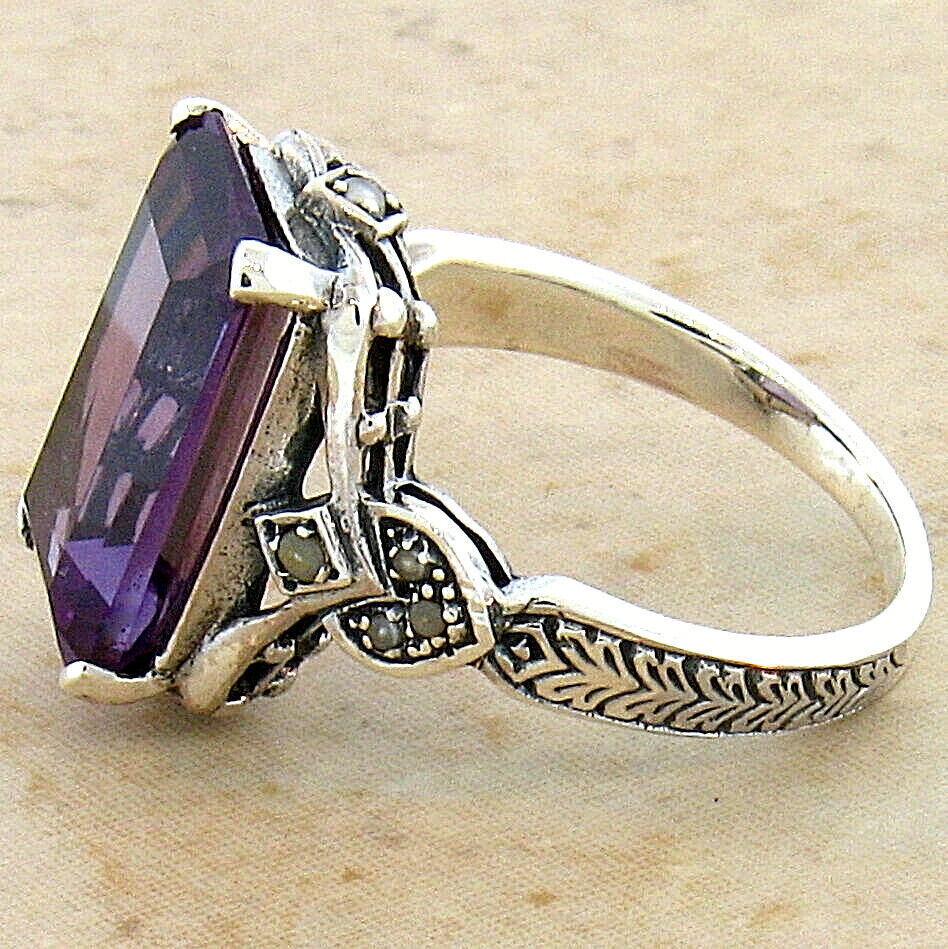 VINTAGE STYLE 925 STERLING SILVER 6.5 CARAT SIMULATED ALEXANDRITE RING 208Z