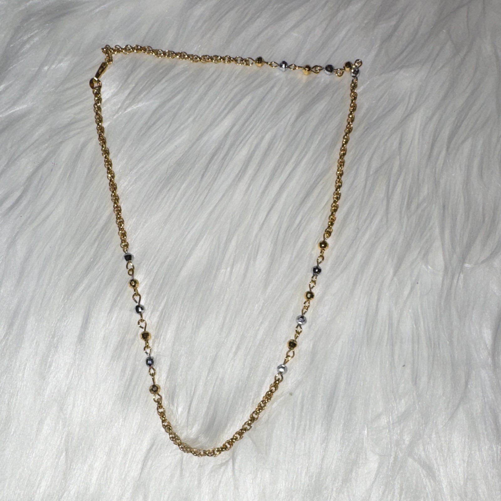 Rolo Chain Necklace 18.5”, 3.2mm 14K Gold Filled Two-Tone Beads, Lobster Clasp