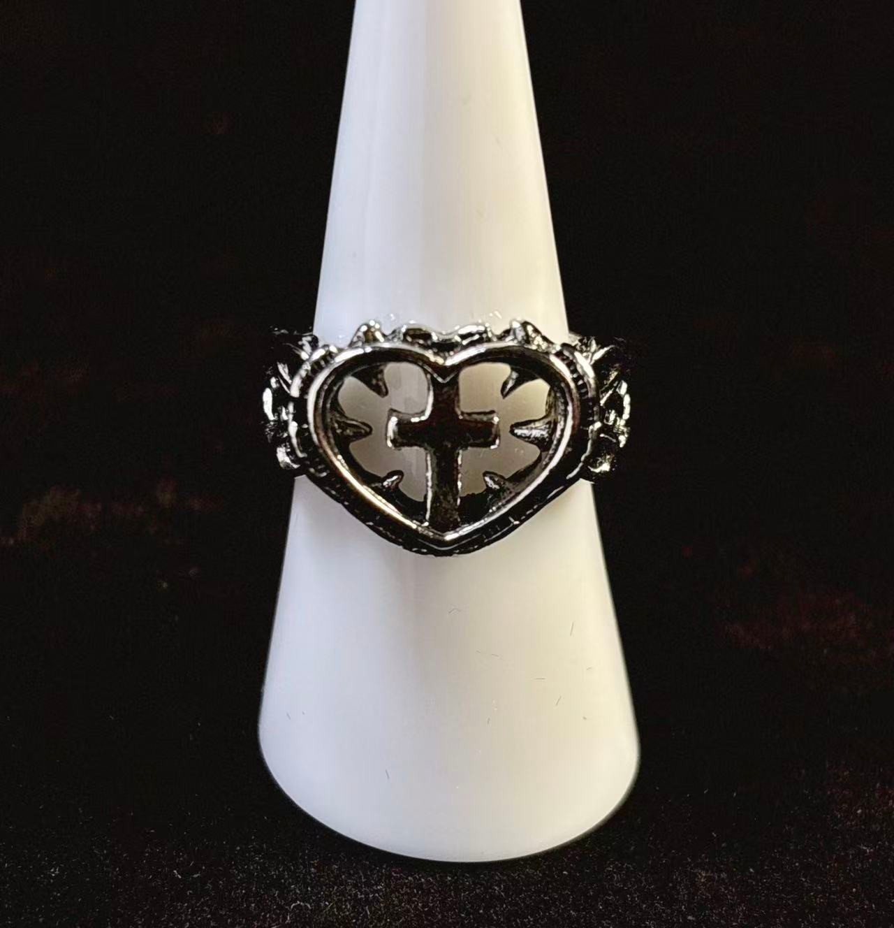 Punk subculture cross heart unisex adjustable open ring