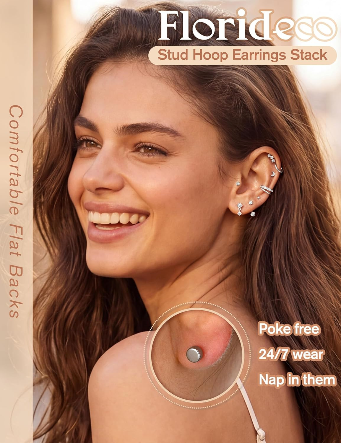 14K Gold Plated Earrings for Women Hypoallergenic 20G Surgical Stainless Steel F