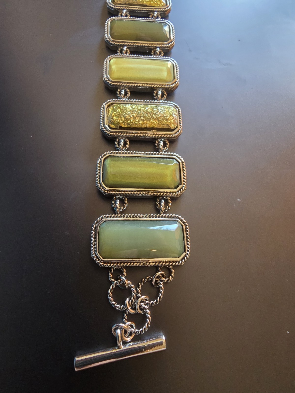 Lia Sophie Green Tone Rectangle Silver Toggle Bracelet