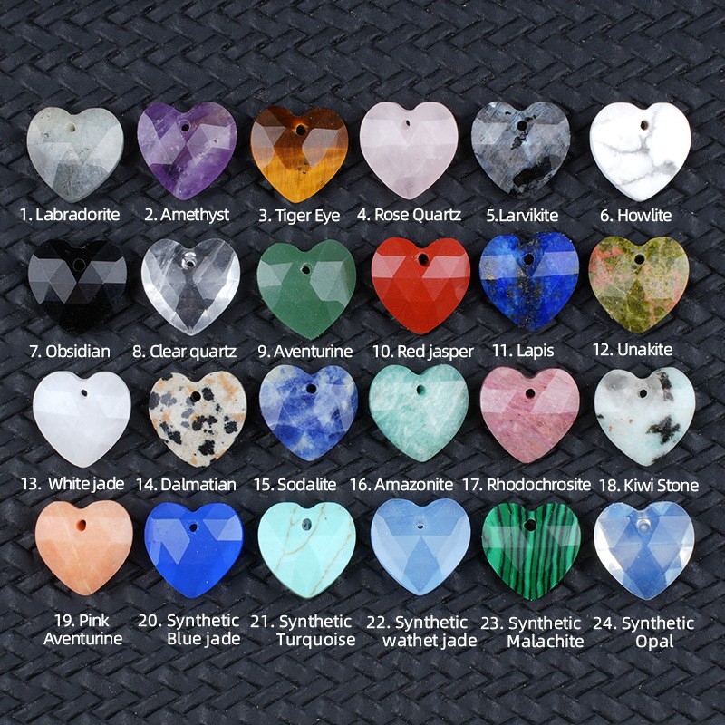 20pcs Mixed Natural Stone Heart Beads 13mm Pendants DIY Jewelry Making Bracelet