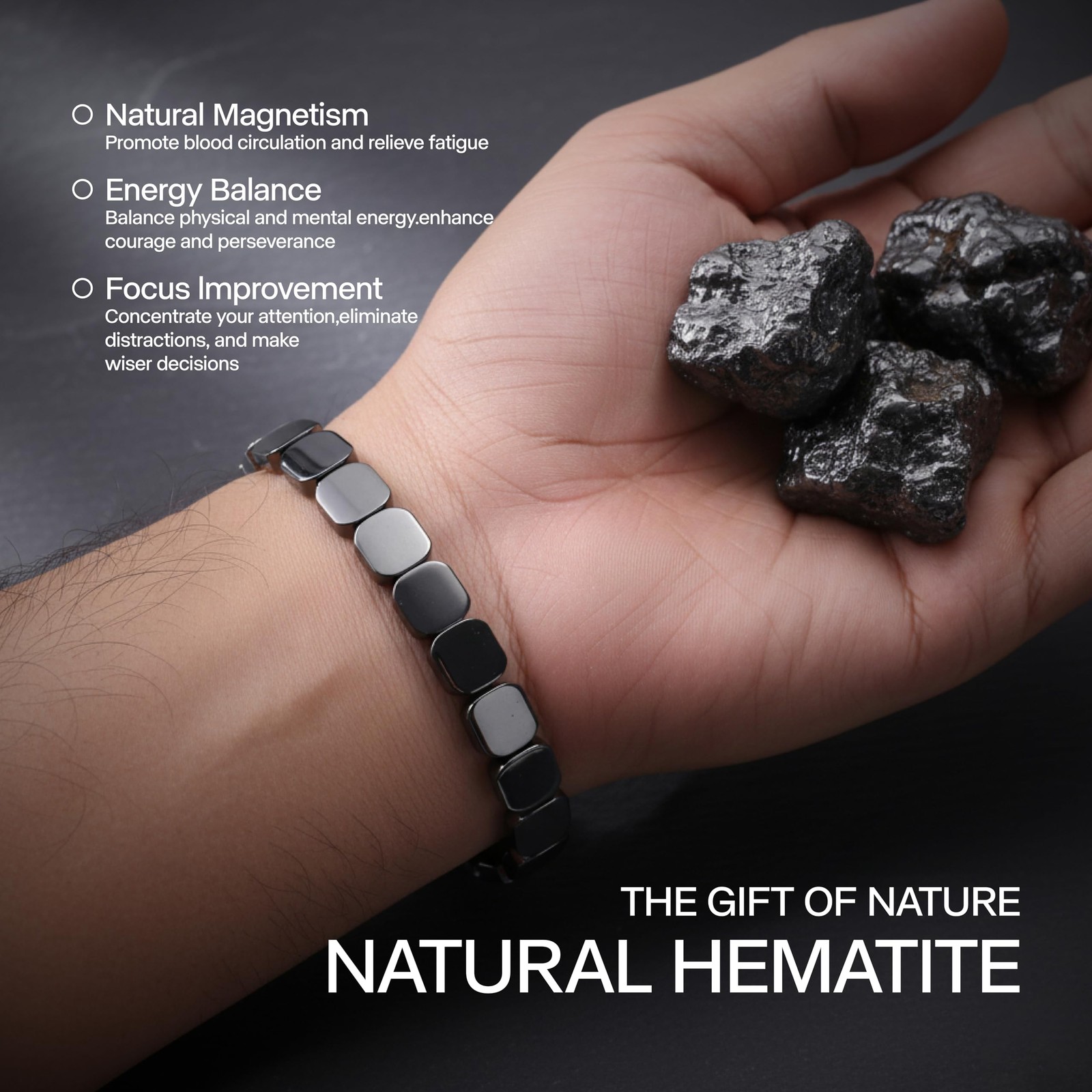 2Pcs Men Hematite Bracelet Energy Healing Reiki Protection Hemios Bracelet USA