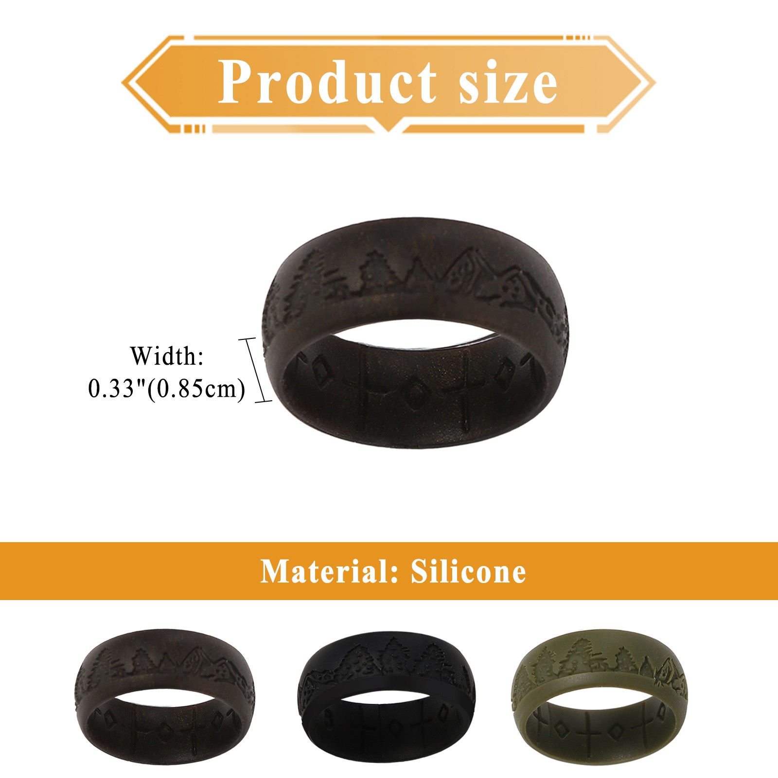 3Pcs 8.5mm Men Silicone Sports Rings Cross Arch Breathable Wedding Band Size8-13
