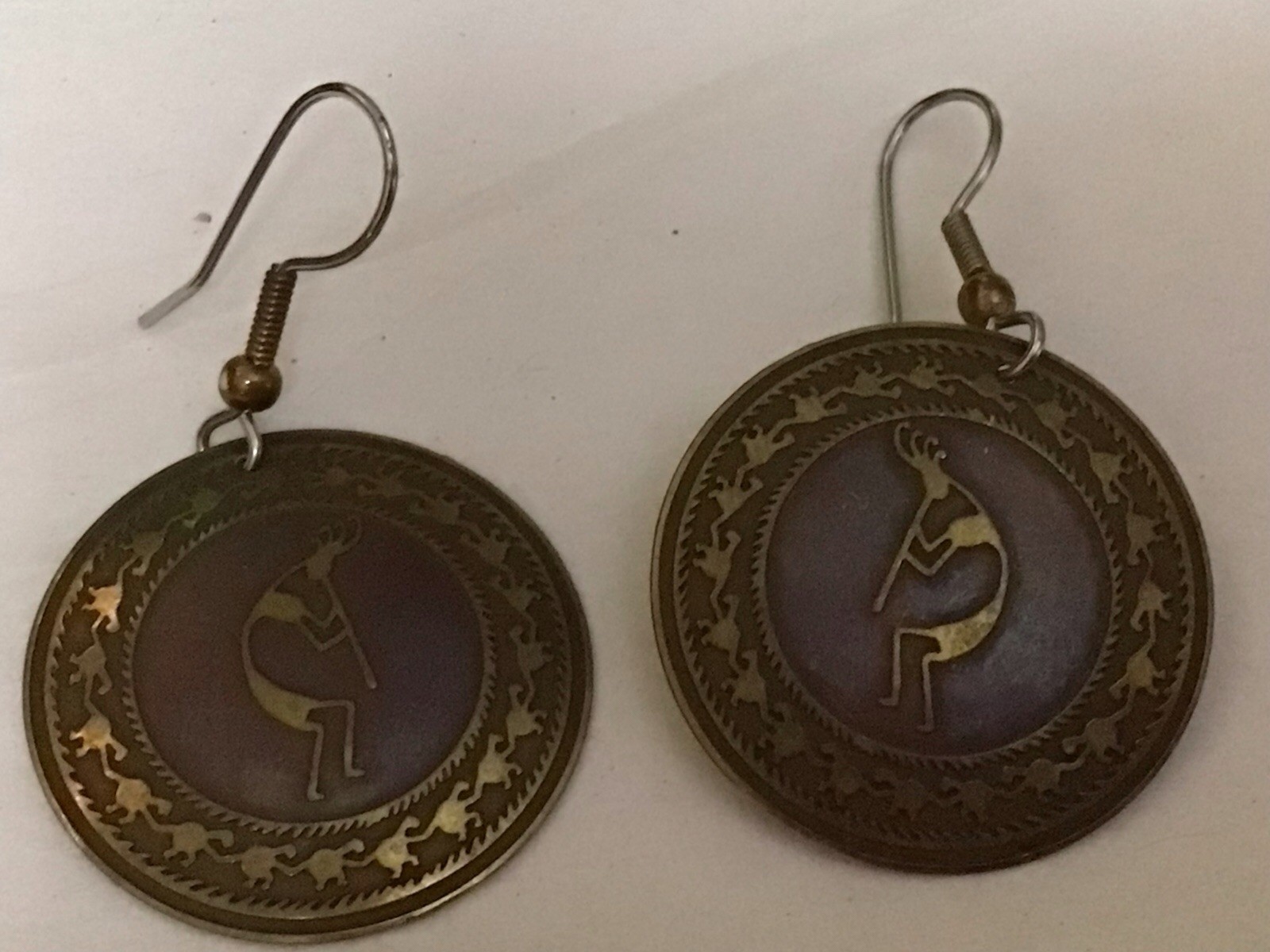 Lot 8 Pair Pierced Earrings Hoops Drop Dangle Shield Unknown Metal & Materials