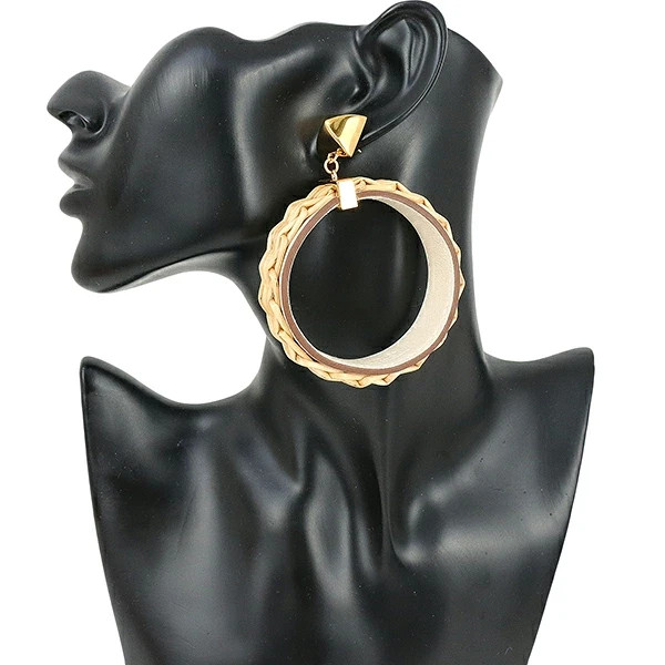 New Auth HERMES MEDOR PICNIC GM Pierced earrings Swift leather Rattan GP Women