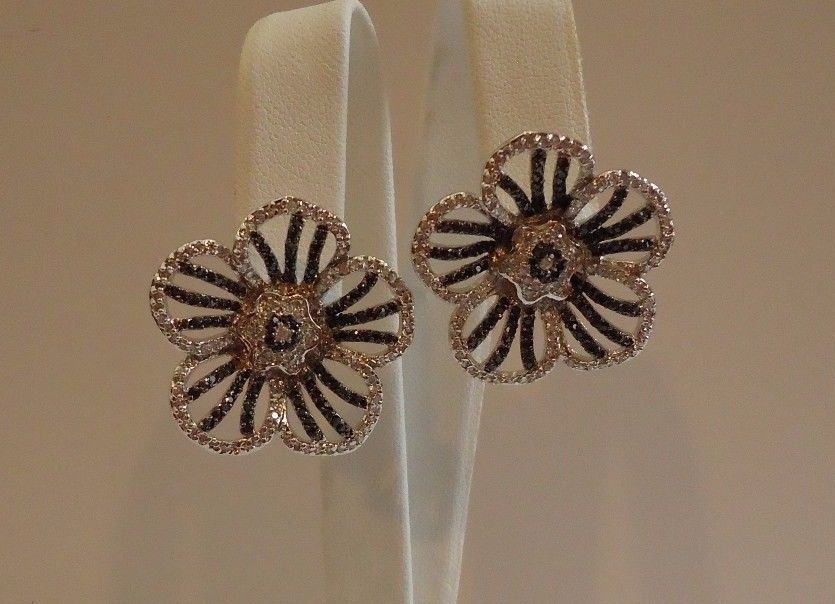 925 STERLING SILVER FLOWER PENDANT NECKLACE & EARRING 11 CT LAB SIMULANT DIAMOND