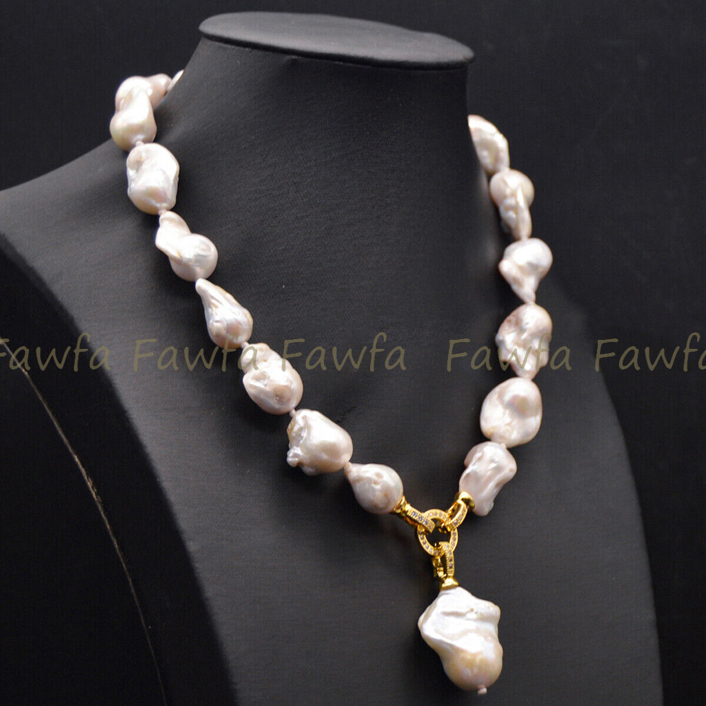 Genuine Natural Large 15-25mm White Keshi Reborn Baroque Pearl Pendant Necklace
