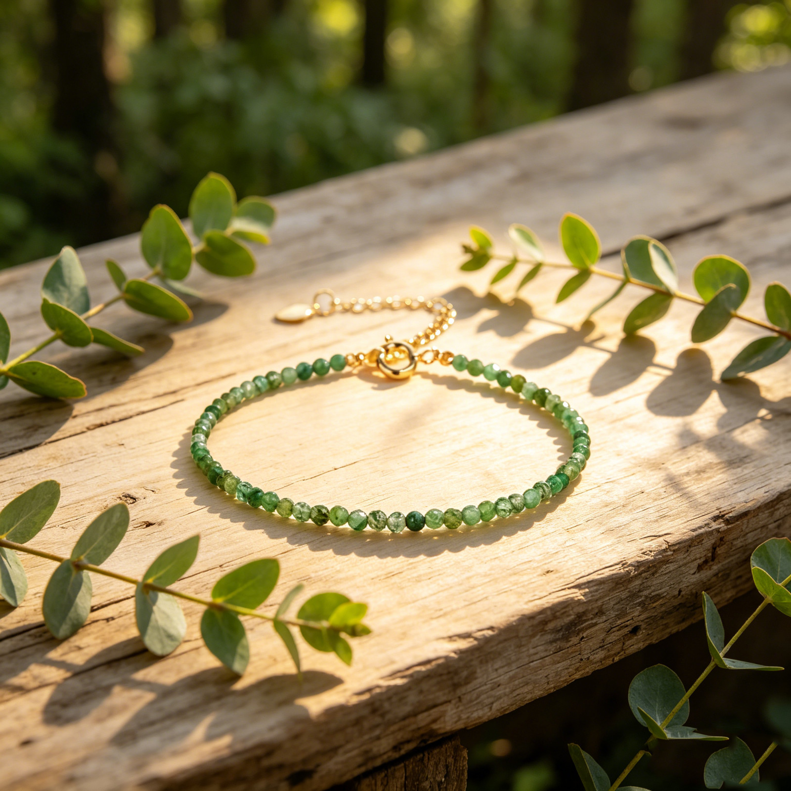 Natural Emerald Beaded Dainty Gold Filled Bracelet Minimalist Stackable Jewelry