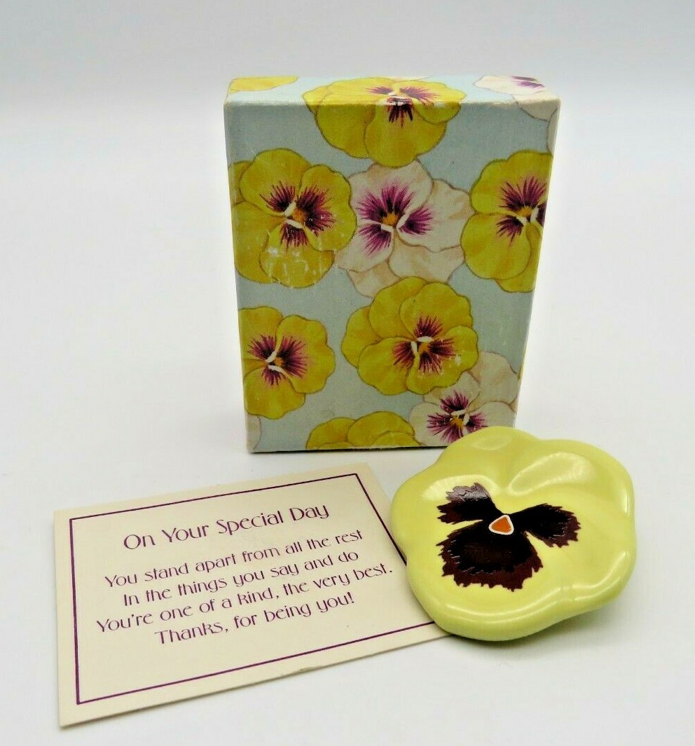 Yellow Pansy Ceramic Pin Lapel Brooch Painted Enamel AVON VTG